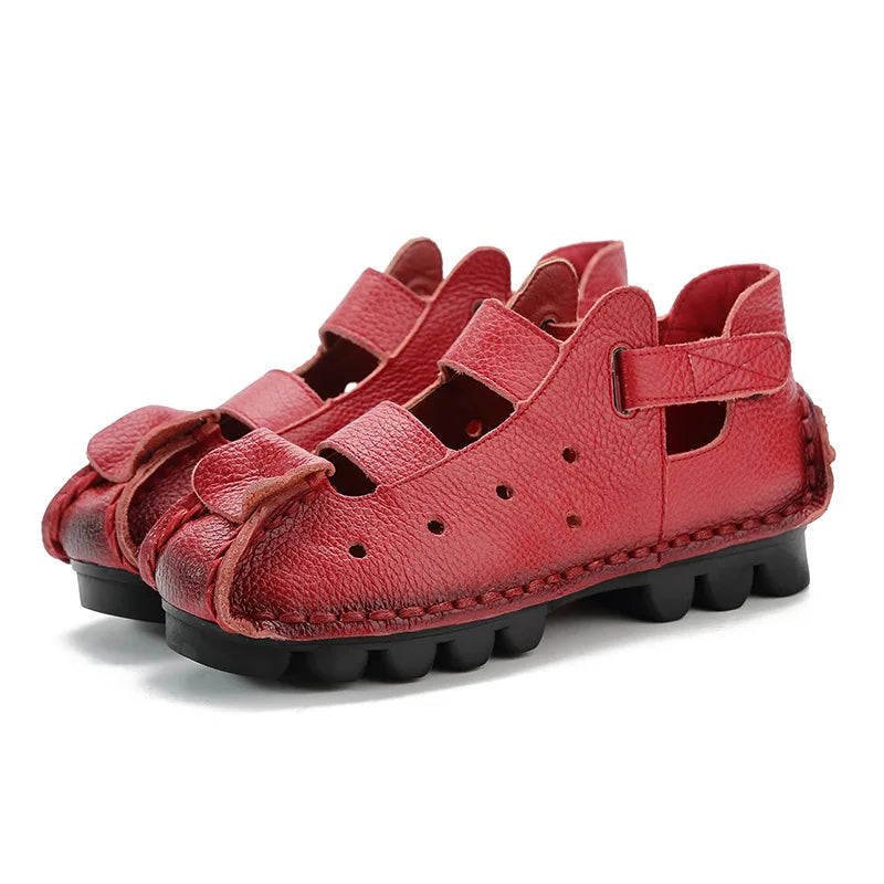 Summer Fashion Sandals 2024 New Leather Women's Shoes Soft Bottom Flat Personality Casual Women's Sandals Retro Handmade Sandals