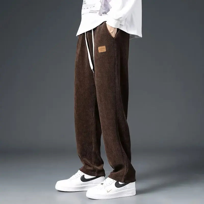 Corduroy Heavyweight Straight Leg Sweatpants Men's Trendy Brand Thick Sports Casual Pants Loose Hanging Work Pants