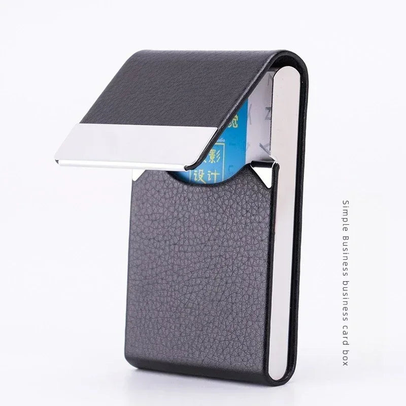 PU Leather & Metal Postcard Box Case with Magnetic Closure, Men's Business Card Holder - Pocket Card/Cigarette Organizer