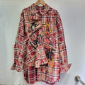 WTHT New Fashion Women's Cartoon Print Plaid Shirts 2024 Winter Trendy Single Breasted Long Sleeves Blouse Female 1LS419