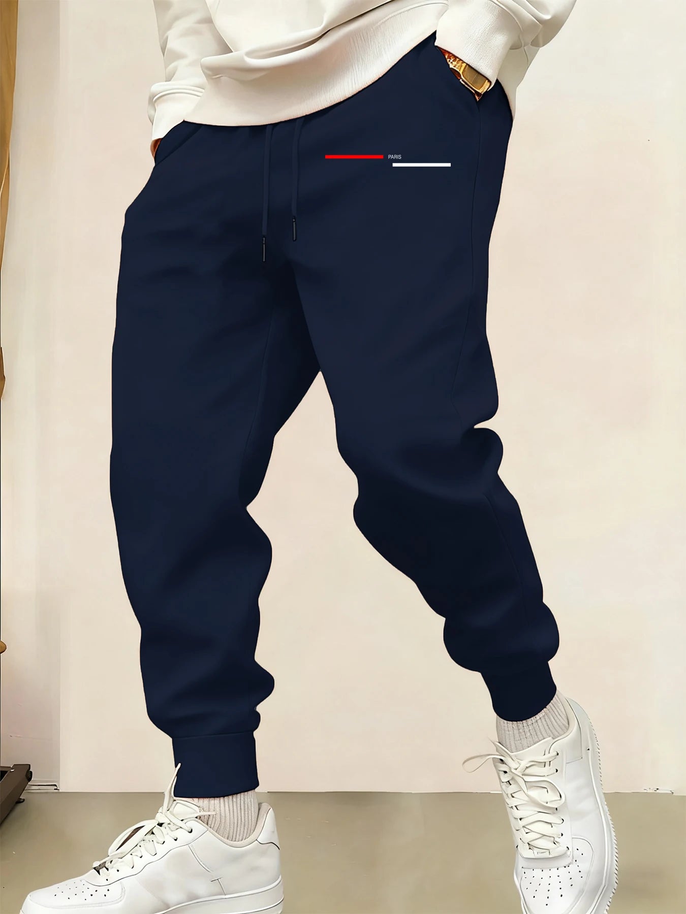 Paris Line Print Mens Sweatpant Trendy Jogging Britches Casual Comfy Long Pants Sports Basic Trousers Unisex Fashion Pant