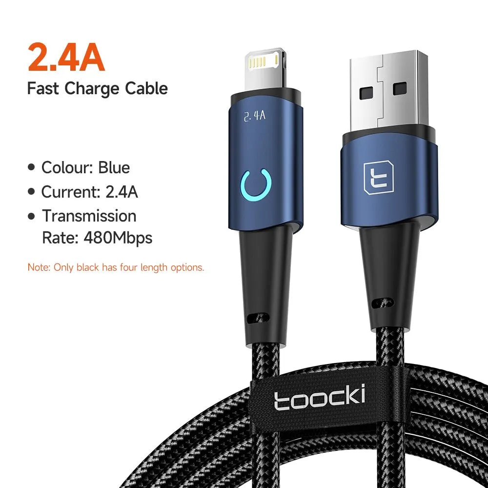 Toocki USB to Lighting or Type C Cable for iPhone 14 13 12 Pro Max 8 7 plus Led Charger USB C Cable Fast Charging Cable 1m 2m
