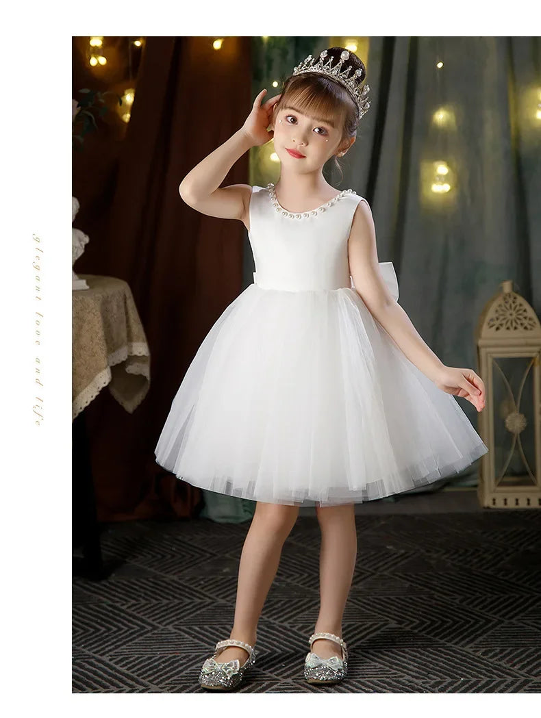 New Girls Princess Dress Summer Tulle Big Bow Girls Wedding Dress Piano Performance Costume Host Costume 2-10 Years Kids Clothes