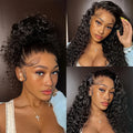 Water Wave Curly Wig 250 Density 360 HD Lace Invisi Strap Glueless Natural Black Human Hair Pre Plucked Wig for Black Women Wigs