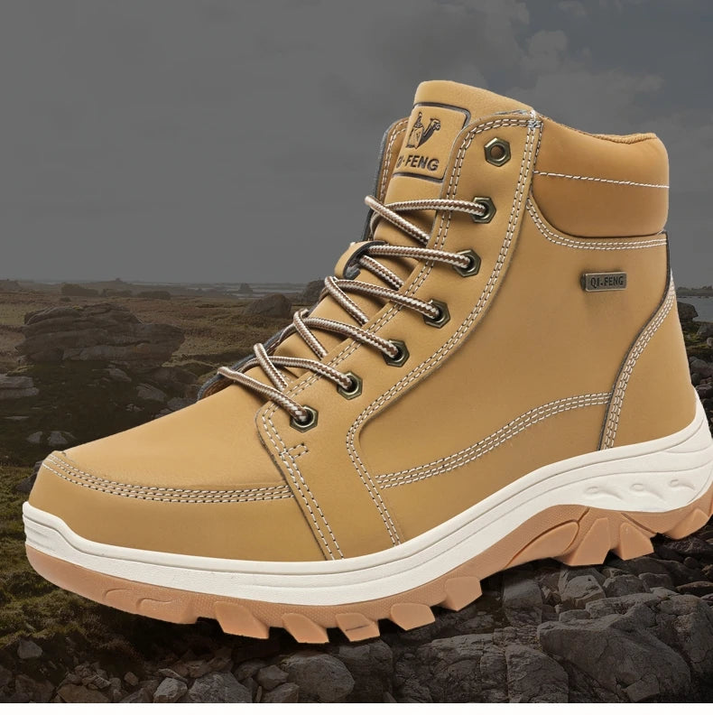 Yellow Ankle Boots Cowboy Footwear Snow Warm Fur Sneakers Padded Trekking Black Waterproof Leather Men Hiking Shoe Winter Summer