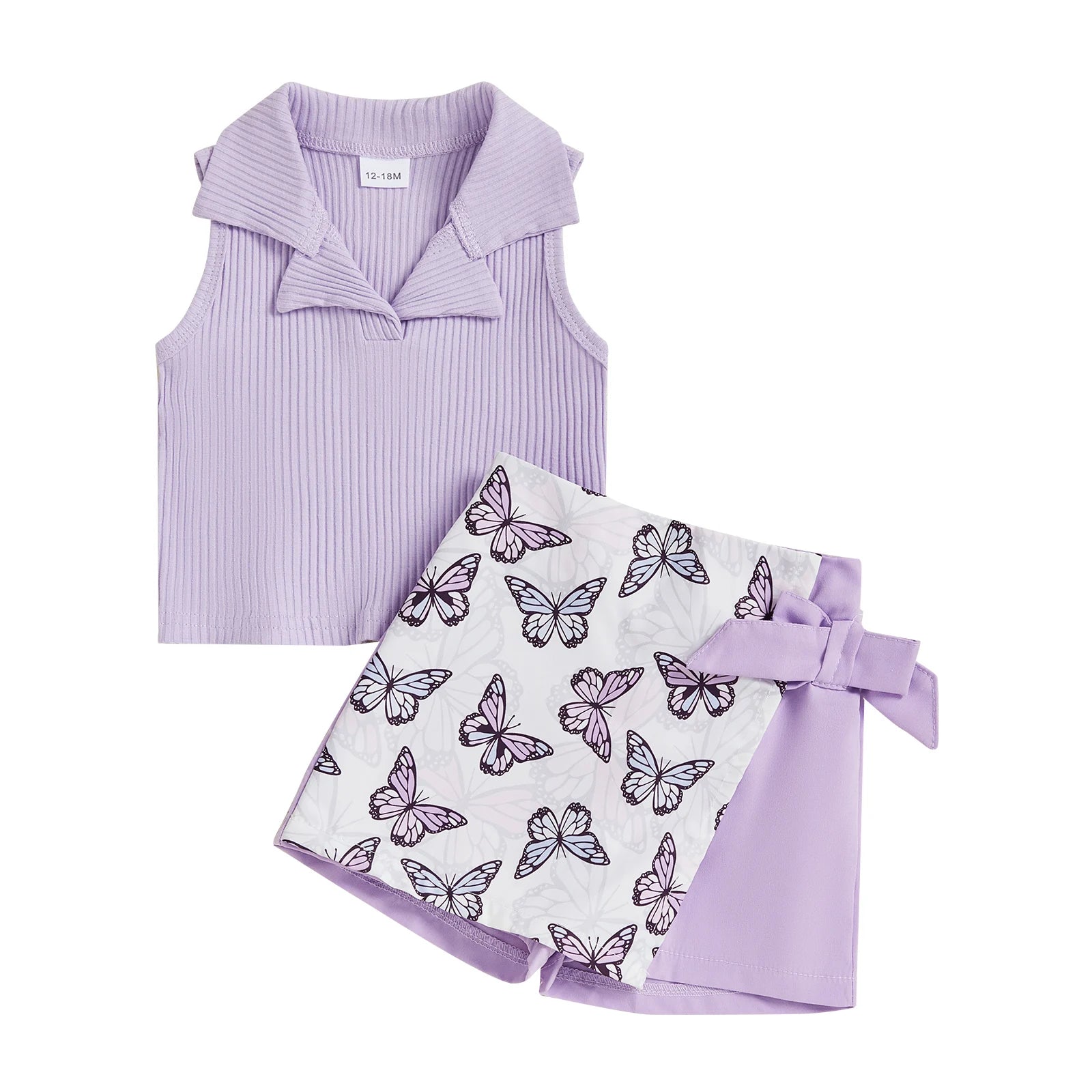 Adorable Baby Girls Summer Outfits Sleeveless Ribbed Tank Tops with Elastic Butterfly Flower Print Skirt Shorts Set - Trendy