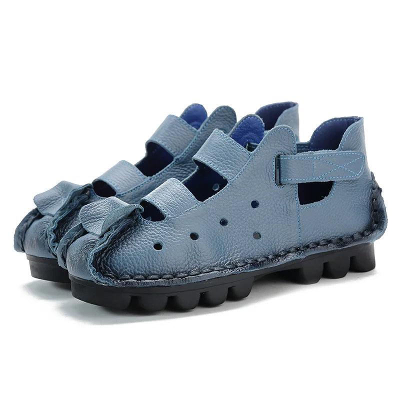 Summer Fashion Sandals 2024 New Leather Women's Shoes Soft Bottom Flat Personality Casual Women's Sandals Retro Handmade Sandals