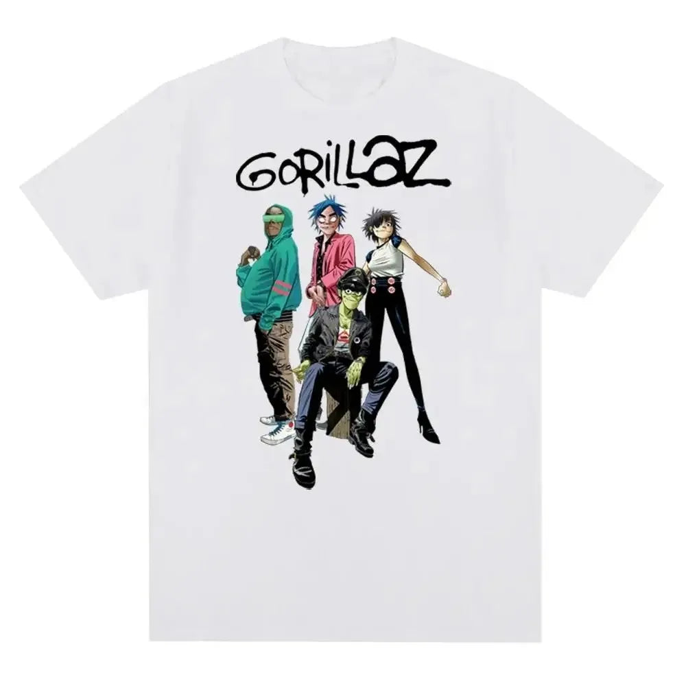 Music Band Gorillazs Punk Rock Print T Shirt 90s Casual Fashion Short Sleeve T Shirt Unisex Harajuku Kawaii T-shirt Y2K Clothing
