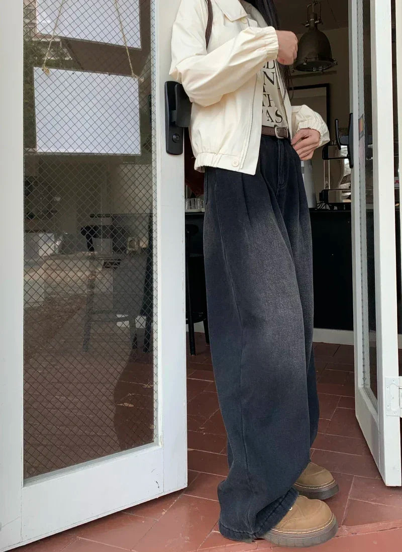 ZOENOVA Early 2024 Baggy Retro Jean Woman Nostalgic Loose Wide Leg Jeans White Pants Women Fashion Korean Pantalones De Mujer