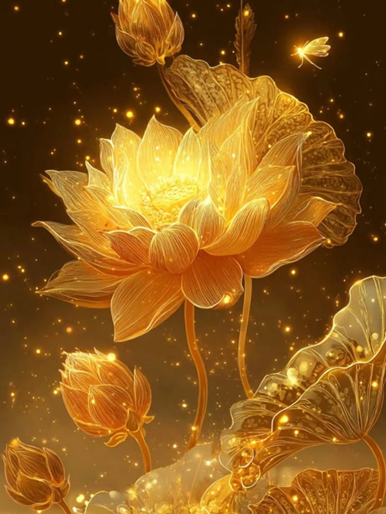 New Arrivals Diamond Painting Art Golden Lotus Full Square Round Mosaic flower 5D DIY Jewelry Cross Stitch Christmas Gifts