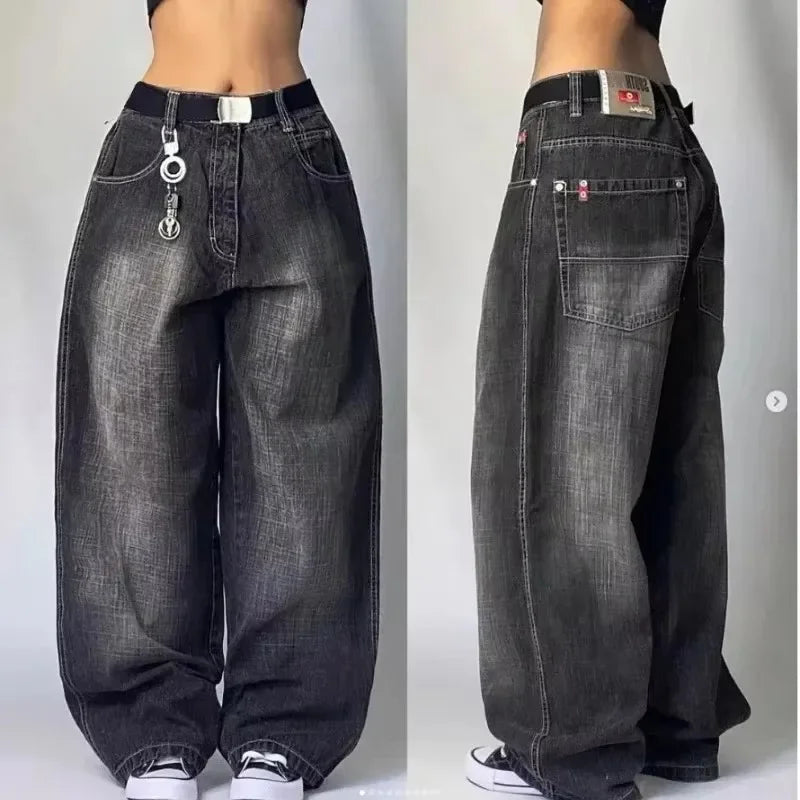 Y2K Street New Skull Embroidered Jeans American Fashion Trendy Retro Pants Men Hip Hop Gothic Harajuku Punk Loose Wide Leg Pants
