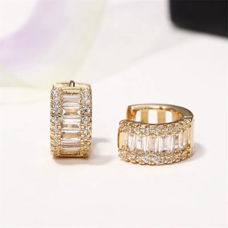 Trendy Gold Color Cubic Zirconia Round Copper Earrings For Women Metal Crystal Earring Party Birthday Everyday Jewelry