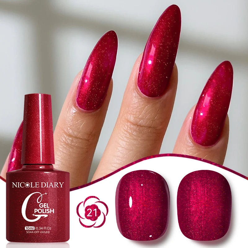 NICOLE DIARY Glass Beads Cat Magnetic Gel Nail Polish Spring Summer Gel Nail Sparkly Gel Varnish Soak off Nail Manicure Art