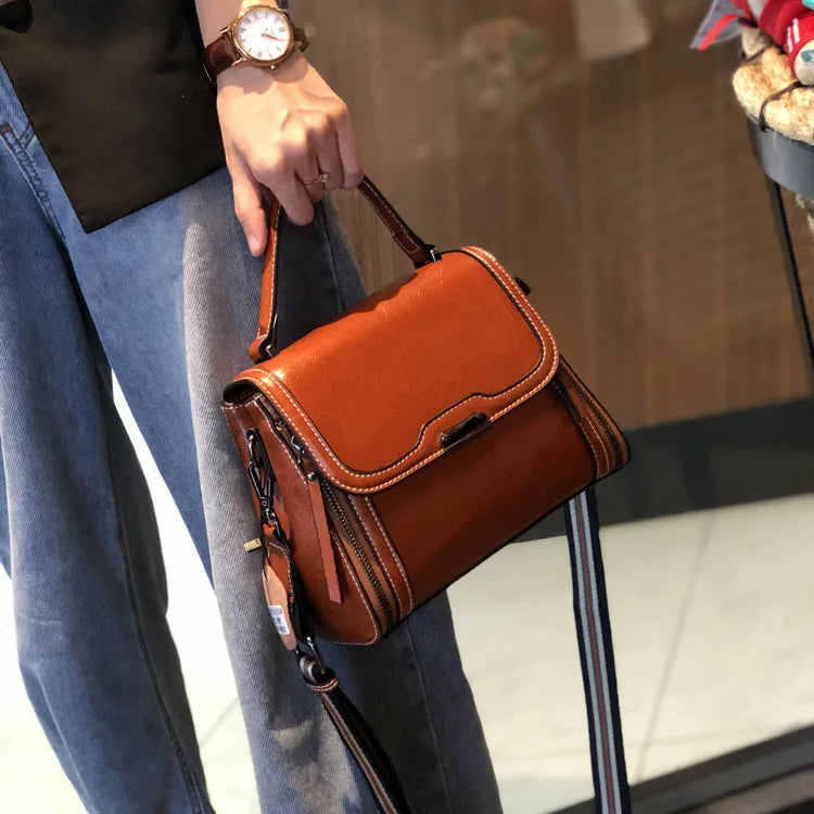 Oil Wax Cowhide Leather Women's Handbag 2024 New Crossbody Bag Lady Commuter Summer Bag Handbill Shoulder Messenger Bags