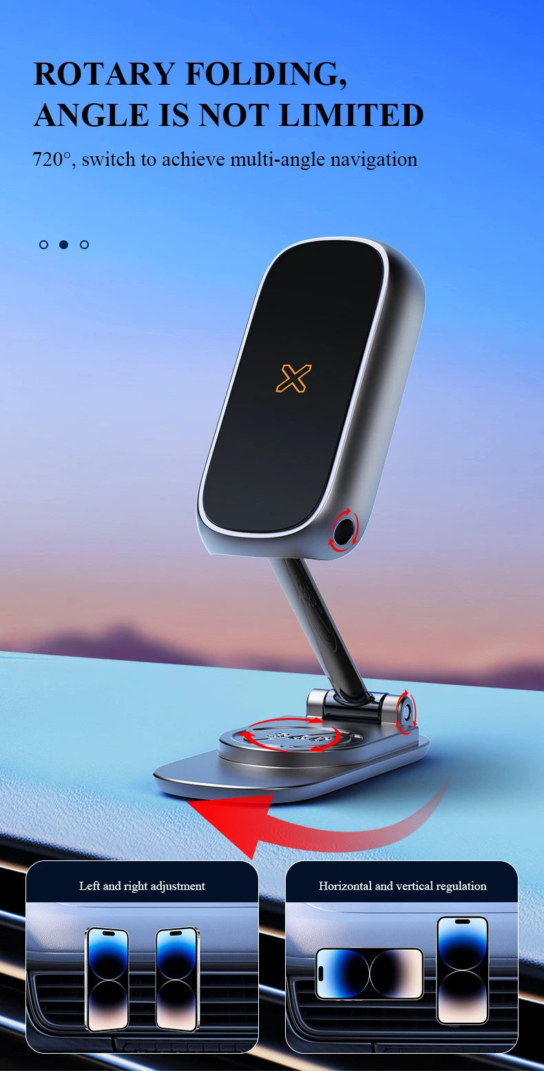 Magnetic Car Mount All-Metal Strongest Magnet Foldable Phone Holder for Car Dashboard Tesla Phone Mount For iPhone