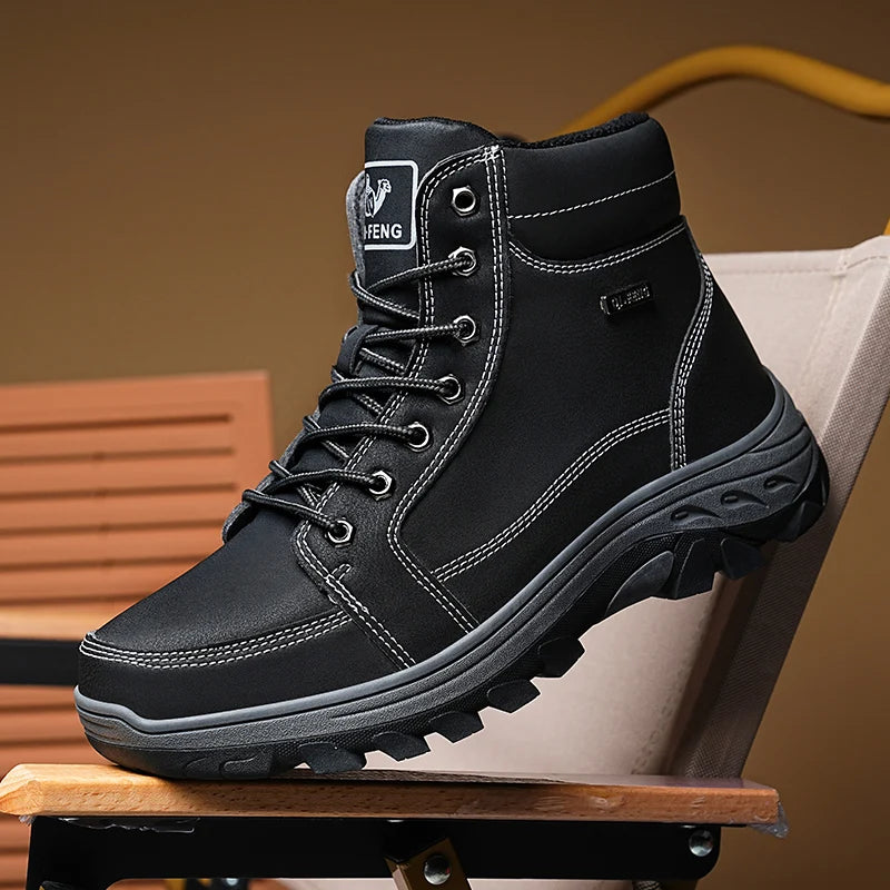 Yellow Ankle Boots Cowboy Footwear Snow Warm Fur Sneakers Padded Trekking Black Waterproof Leather Men Hiking Shoe Winter Summer