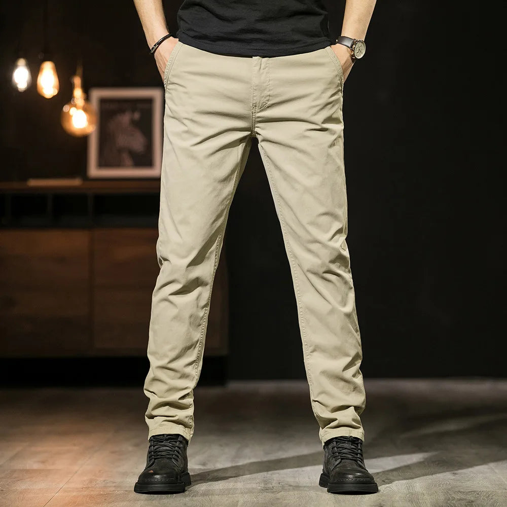 Khaki Gray Black Pants For Men Straight Casual Pants Men Clothing Overalls 2025 Spring Summer Cotton Work Trousers Male