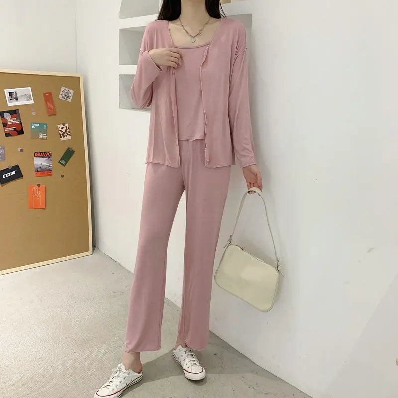 Fdfklak New Arrivals 3PCS Sleepwear Pajamas Set Lingerie Pyjamas Spring Summer Modal Soft And Comfortable Homewear