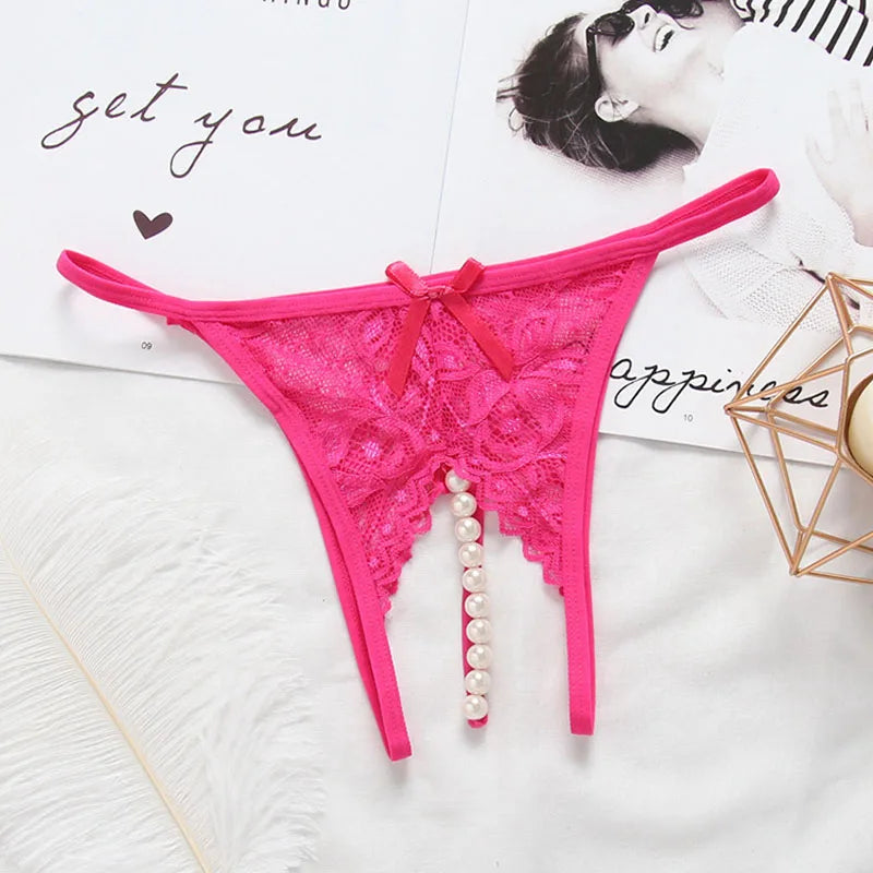 Women's panties Women's Sexy Lace Pearl G-string Panties Thongs Lingerie Open-Crotch Briefs Underwear New Arrivals Female Women'