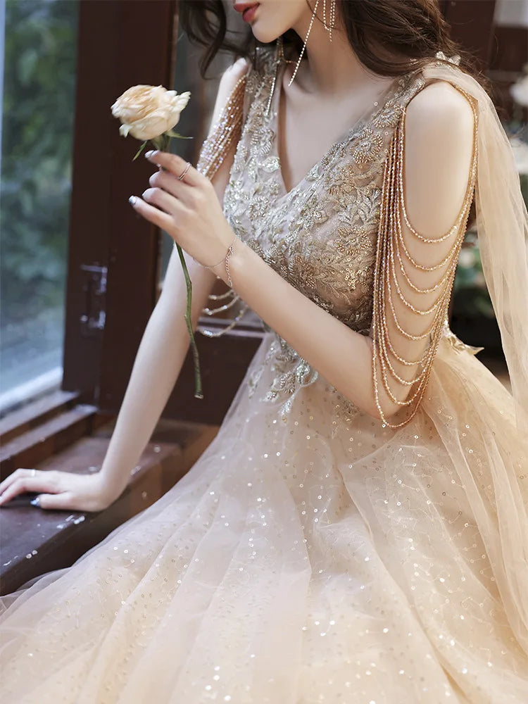 Luxury French Trailing Sequined Bride Wedding Dress Sexy Ball Gown Wedding Evening Party Summer Dress Women Formal vestidos