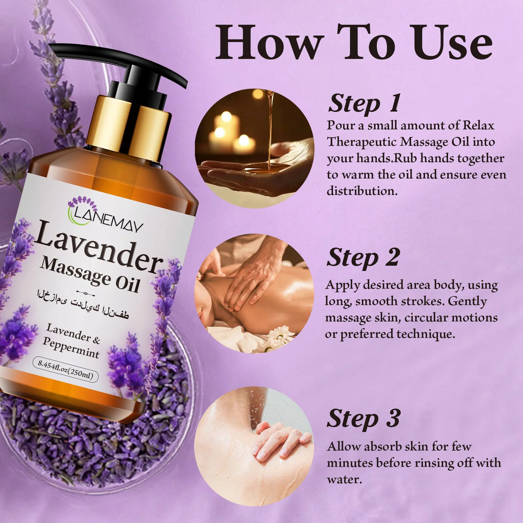 2PCS Lavender & Peppermint Massage Oil, Moisturizing & Softening Body Care for All Skin Types, body relaxation Massage Oil 500ml