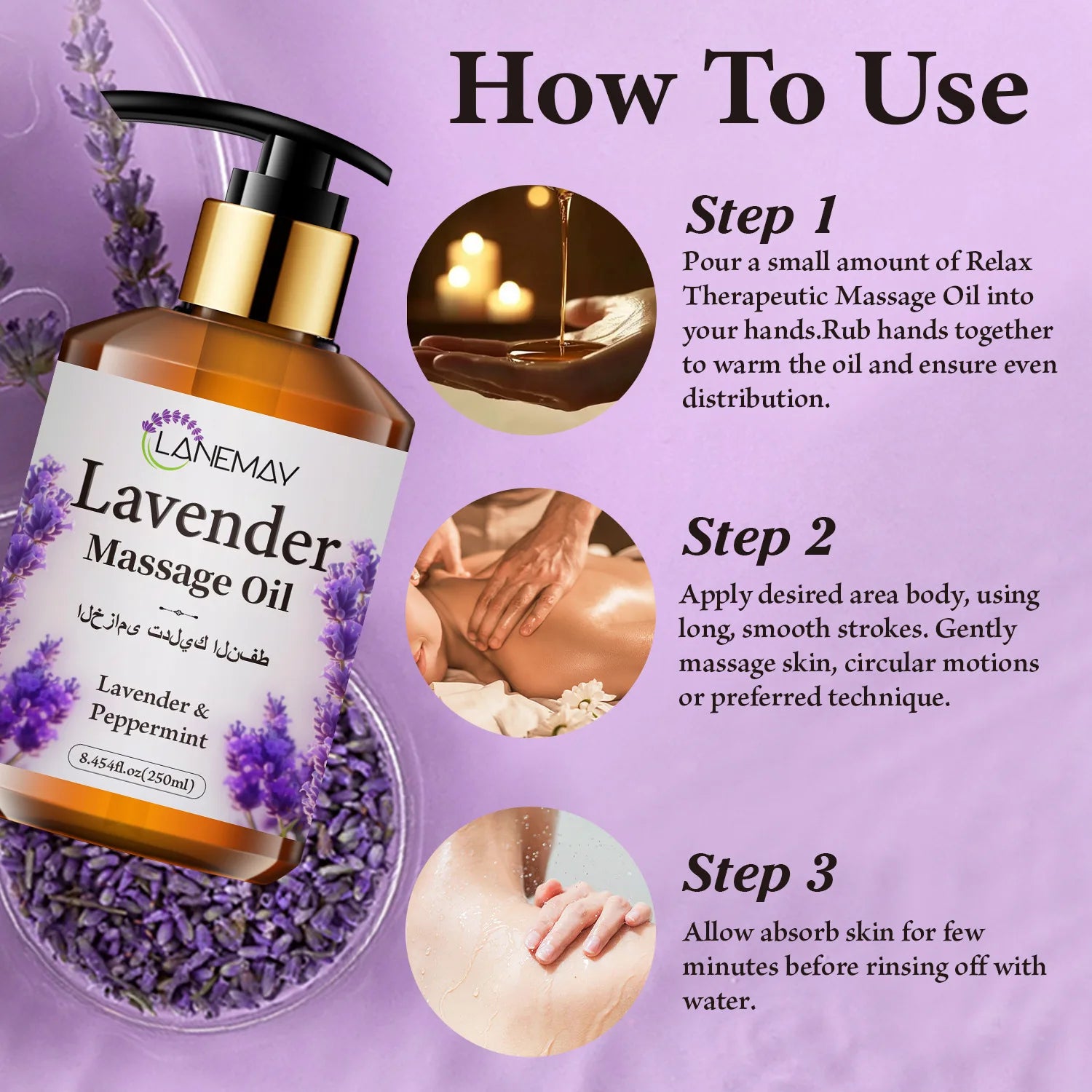 2PCS Lavender & Peppermint Massage Oil, Moisturizing & Softening Body Care for All Skin Types, body relaxation Massage Oil 500ml