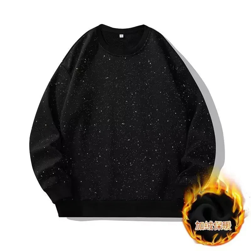 Sequined Hoody Korean Streetwear Men Sweatshirts Plus Fleece New Winter American Style Chic Solid Loose Pockets Fashion Hoodies