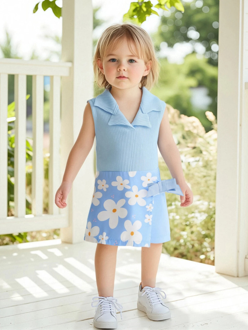 Adorable Baby Girls Summer Outfits Sleeveless Ribbed Tank Tops with Elastic Butterfly Flower Print Skirt Shorts Set - Trendy