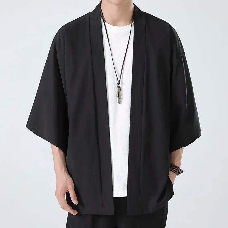 Japanese Costume Shirt Men Summer Kimono Harajuku Style Tops Coat Japan Haori Short Sleeve Traditional Loose Casual Shirt Yukata
