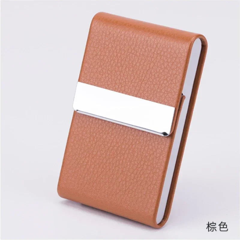 PU Leather & Metal Postcard Box Case with Magnetic Closure, Men's Business Card Holder - Pocket Card/Cigarette Organizer