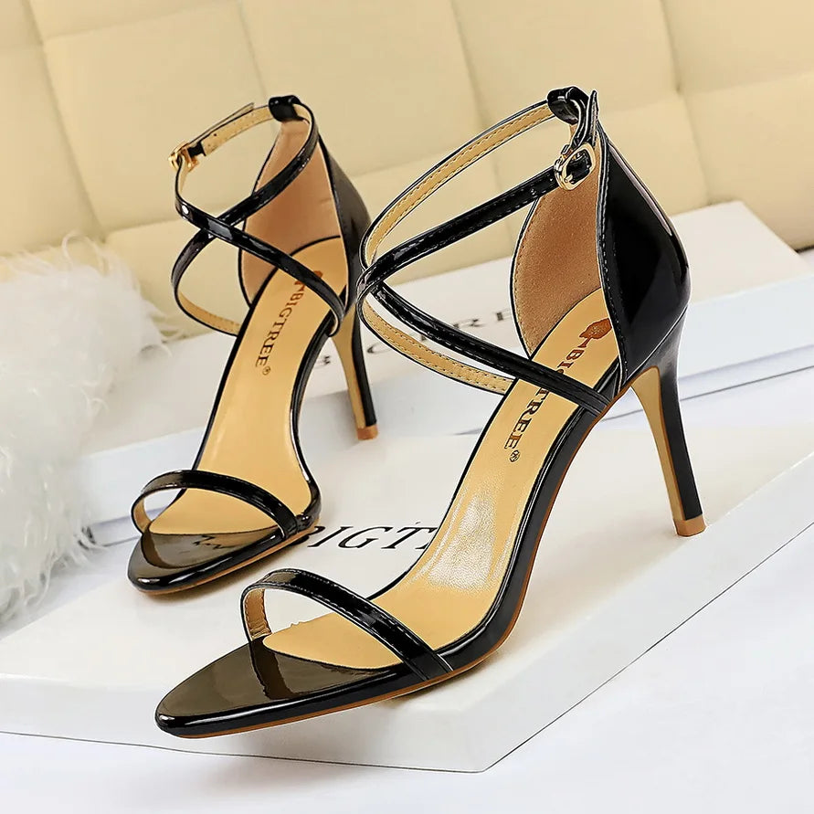 Women Fetish 8cm 11cm High Heels Summer Mid Low Heels Champagne Gold Sandals Roman Pumps Lady Gladiators Stiletto Stripper Shoes