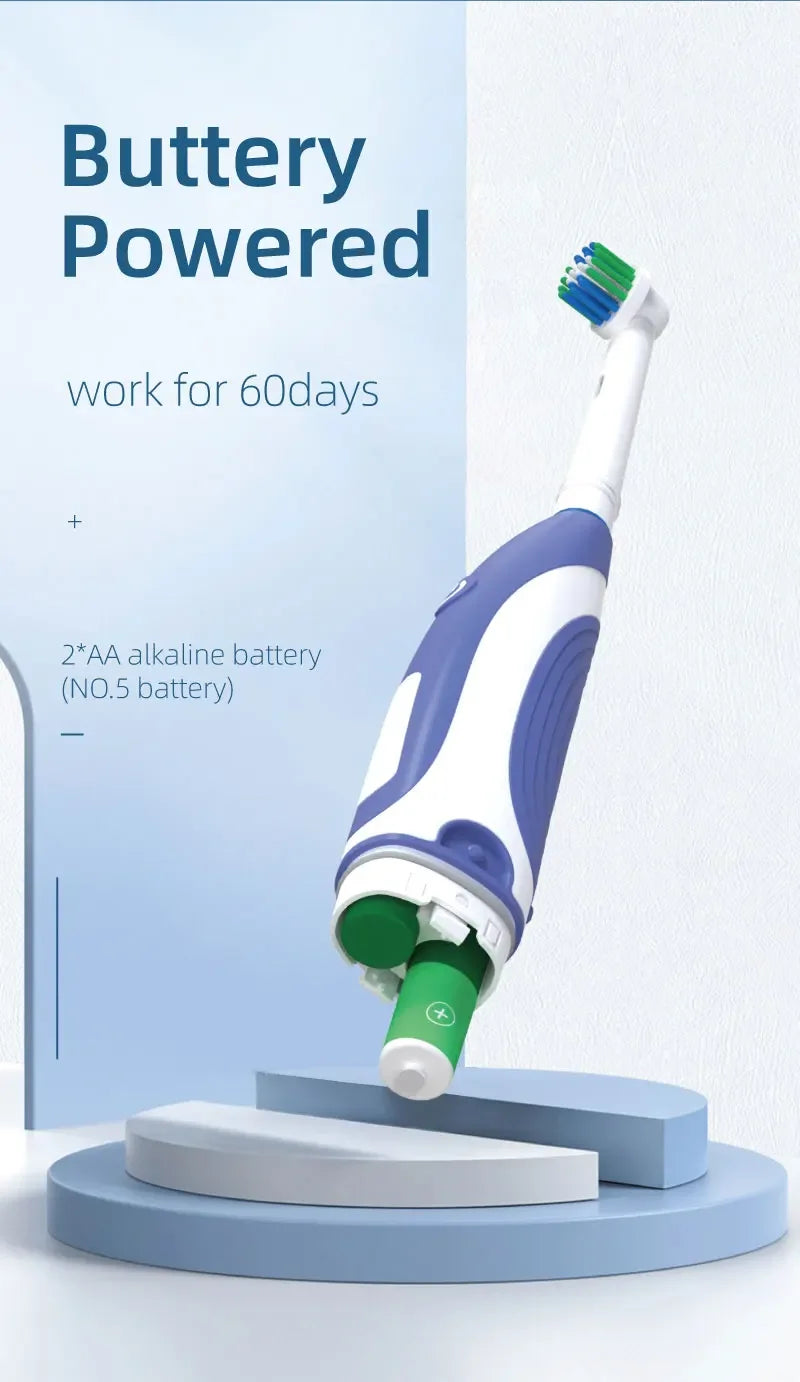 Sonic Electric Toothbrush Rounded 3D Vibrate Teeth Brush Rotation Gum Care Soft Bristle Heads Battery Power Teeth Whitening