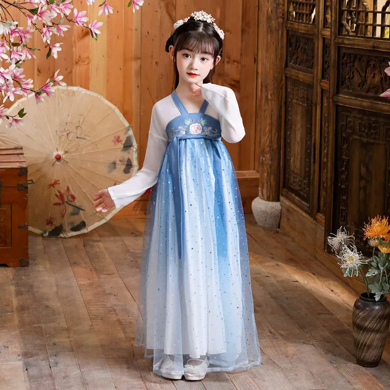 Kids Fairy Tang Costume Girls Casual Dresses Hanfu Girl Summer Children's Clothing Outfit Princess Dress Baby Vestido Robe Fille