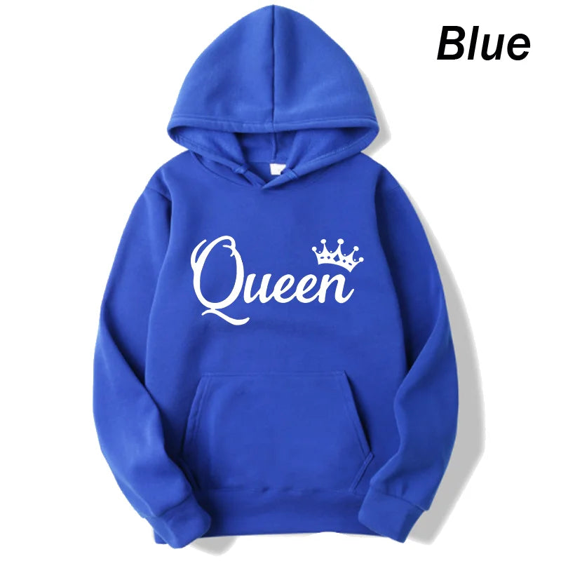 Women And Men Couple Hoodies Long Sleeved Hoodies King And Queen Printed Lover Hooded Sweatershirt Couple Hoodies