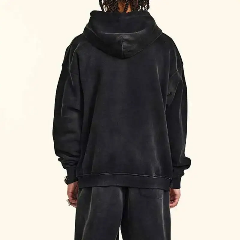 PFNW 2025 Spring High Street Vintage Washed Digital Padded Hooded Sweatshirt Men's American Loose Oversized Pullover Top 28W5695