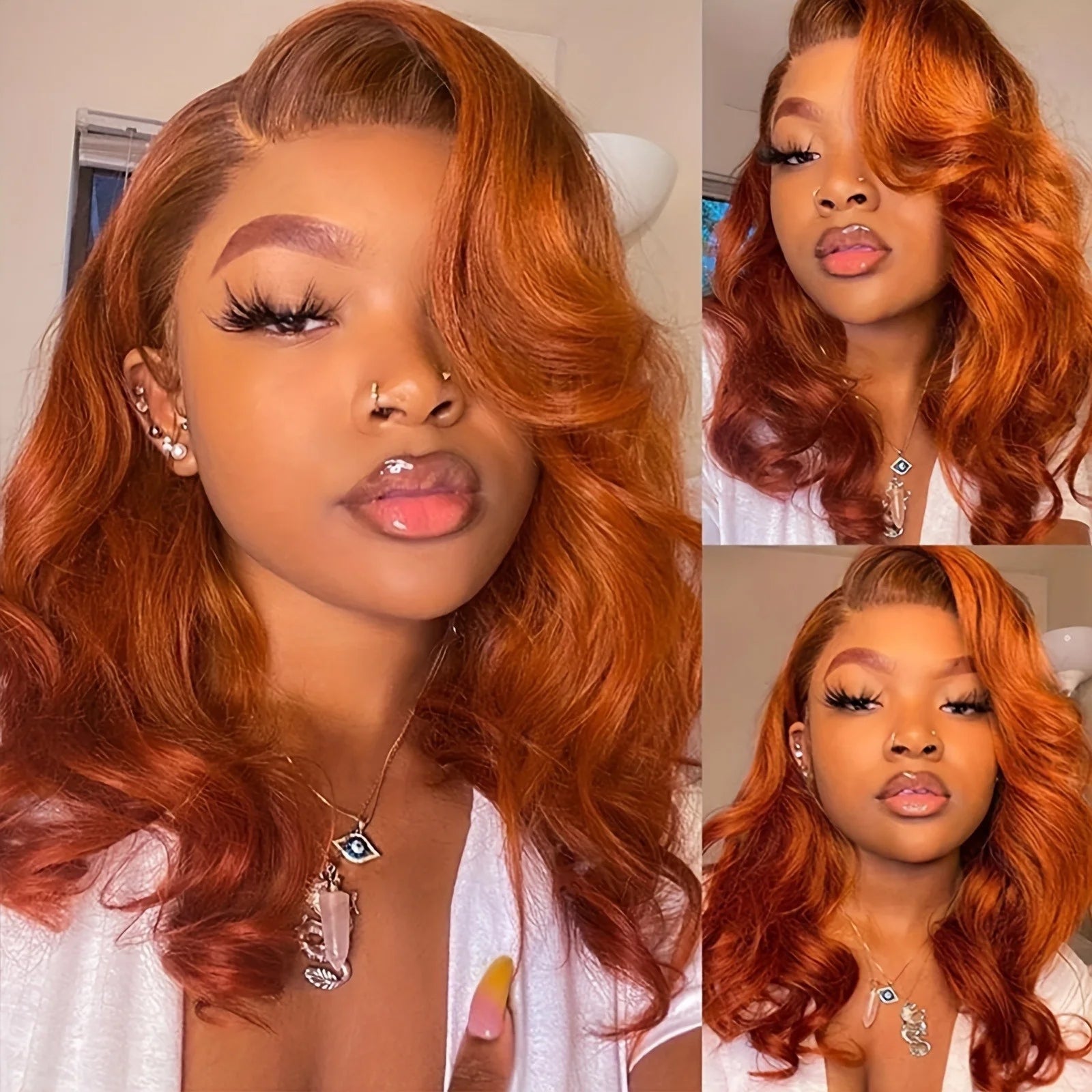 Charisma Synthetic 13*4 Lace Front Wigs Short Wig Orange Ginger Red Colorful Lace Front Wigs For Women Natural Loose Wave Wigs