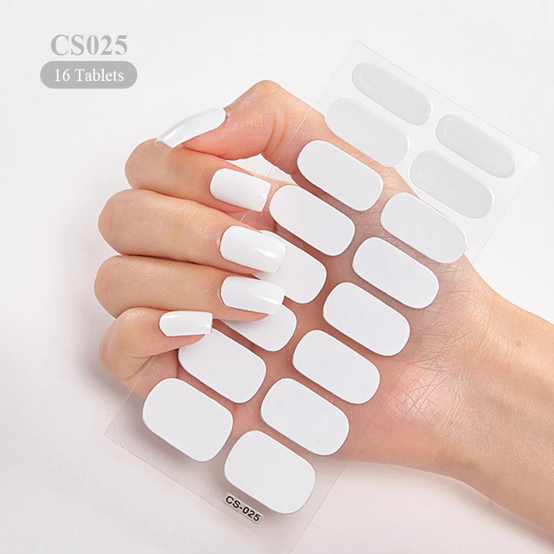 1pc DIY Baking-free Nail Stickers Long-Lasting Solid Color Fresh Flowers Christmas Autumn Nail Strips Patch Full Cover Decal