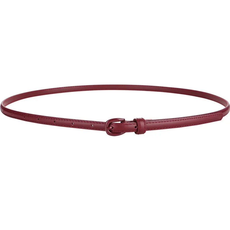 Fashionable Women's Thin Leather Belt Skinny Genuine Leather Belt with Pin Buckle for Jeans and Dresses