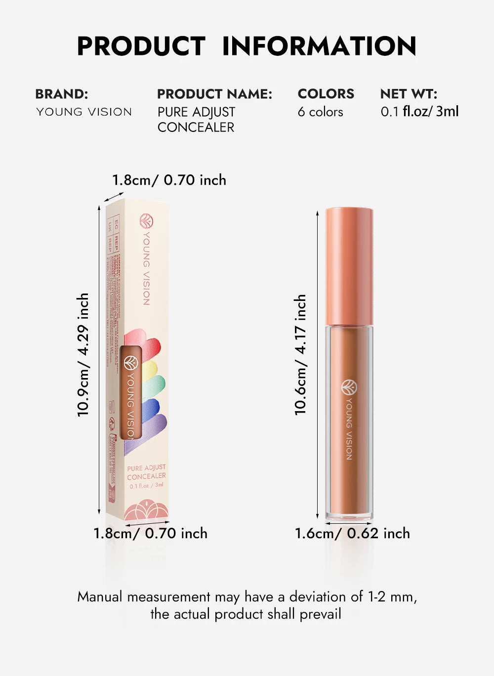 YOUNG VISION 6 Colors Hydrating Fresh Concealer Brightens Skin Tone and Covers Blemishes and Dark Eye Circles Concealer