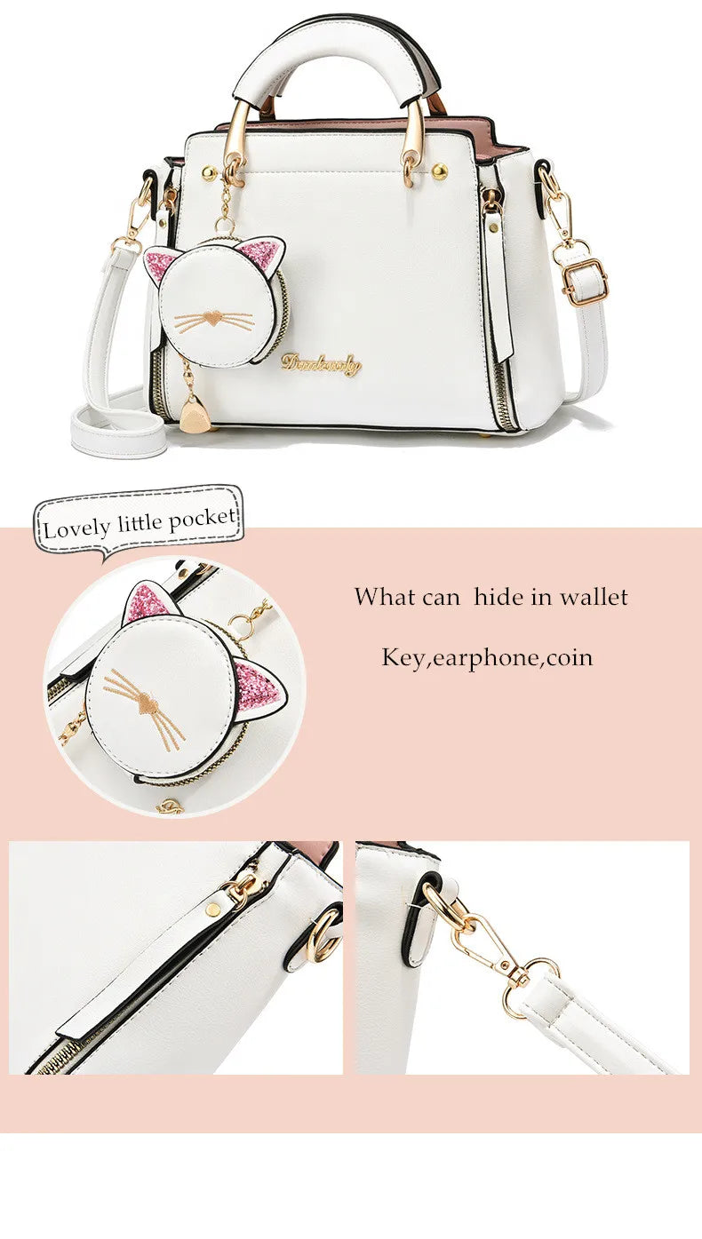 Vento Marea Summer Women Bag Side 2023 New Pu Leather Cute Cat Totes Design Ladies Shoulder Purse & Handbag Sweet White Shoulder