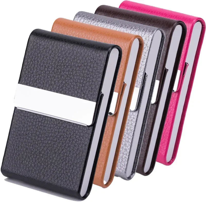 PU Leather & Metal Postcard Box Case with Magnetic Closure, Men's Business Card Holder - Pocket Card/Cigarette Organizer