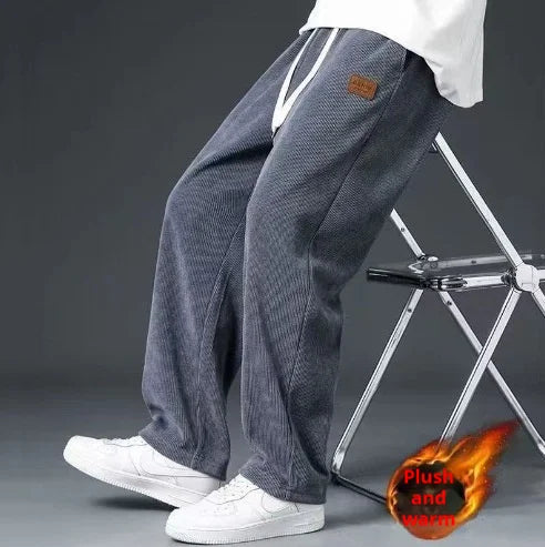 Corduroy Heavyweight Straight Leg Sweatpants Men's Trendy Brand Thick Sports Casual Pants Loose Hanging Work Pants