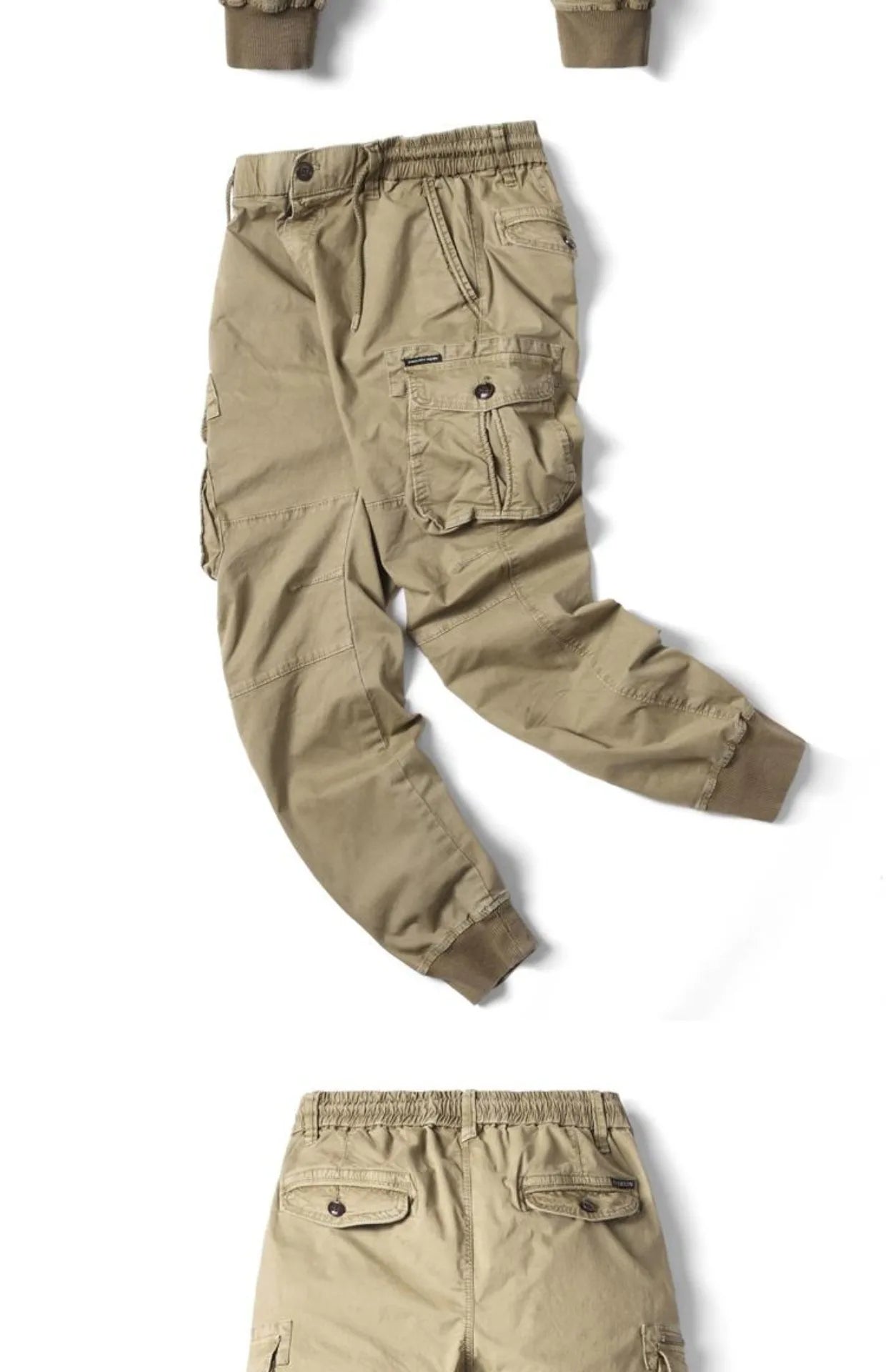 Spring Summer Men's Casual Fashion Work Pants Cuffed Multiple Pockets Slim Fit Youth Leisure Trousers Trendy Brand