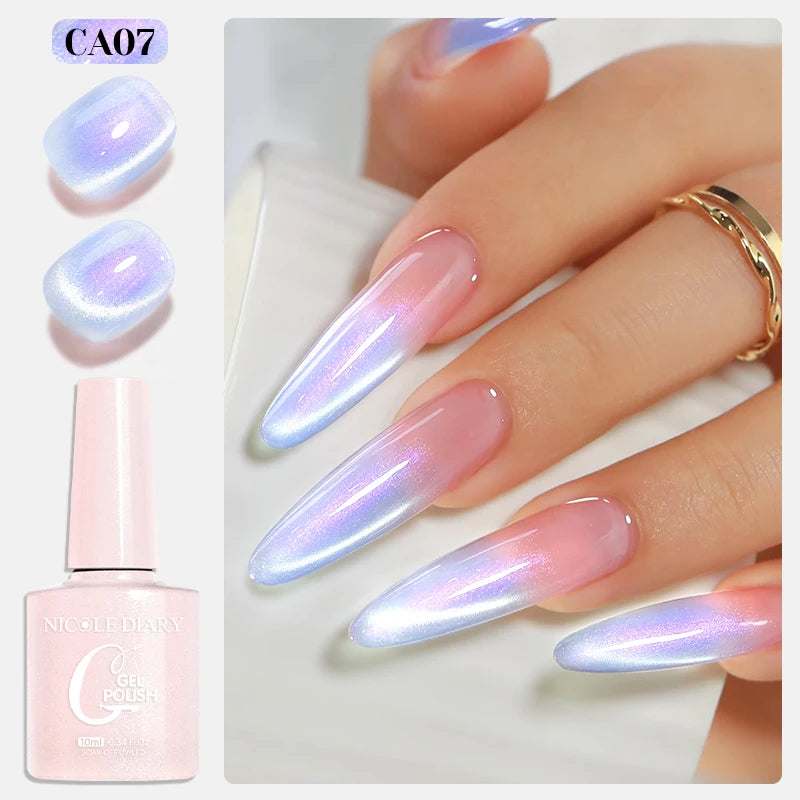 NICOLE DIARY Glass Beads Cat Magnetic Gel Nail Polish Spring Summer Gel Nail Sparkly Gel Varnish Soak off Nail Manicure Art