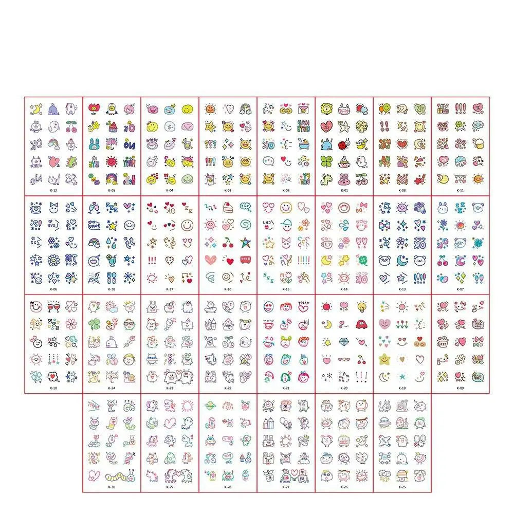30Pcs/set Ins Series Colorful Rainbow Expression Tattoo Sticker Face Hand Lovely Body Art Fake Tatoo Temporary Waterproof Taty