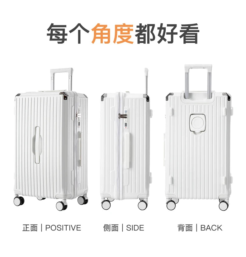 Large Capacity 20-26 Inch Rolling Luggage with Cup Holder Travel Bag Convenien Mobile Phone Stand Simple Travel Rolling Suitcase
