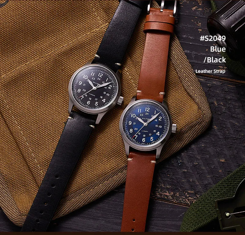 Baltany Military Field Watch S2049 Sapphire Calendar 24H Indicator Luxury Men's NH35 Auto Mechanical Homage Waterproof Watches
