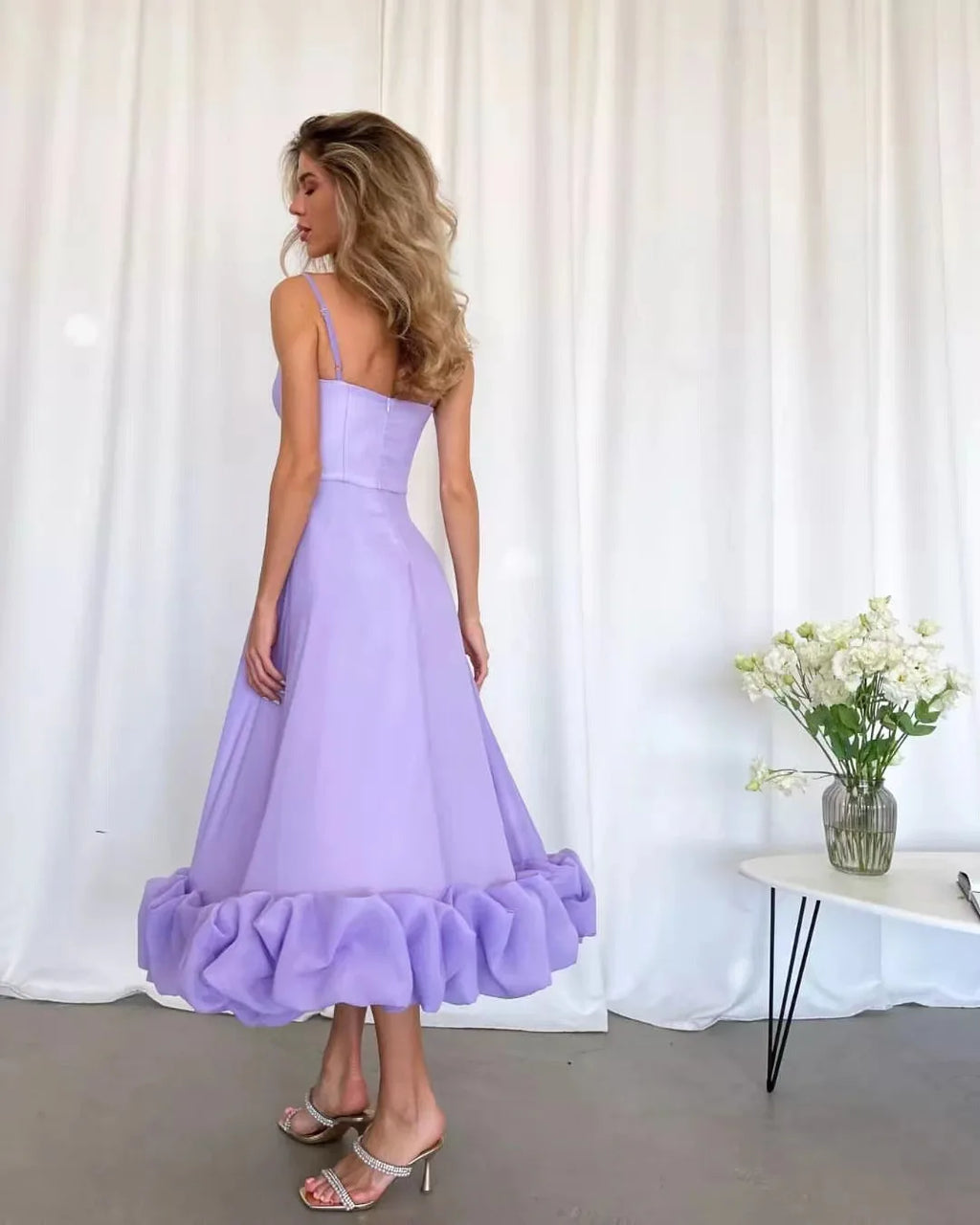 Putao Prom Dresses Fashion Square Empire Summer Party Dress Tea Length Sleeveless Chiffon Ruched Formal Evening Gowns платье жен