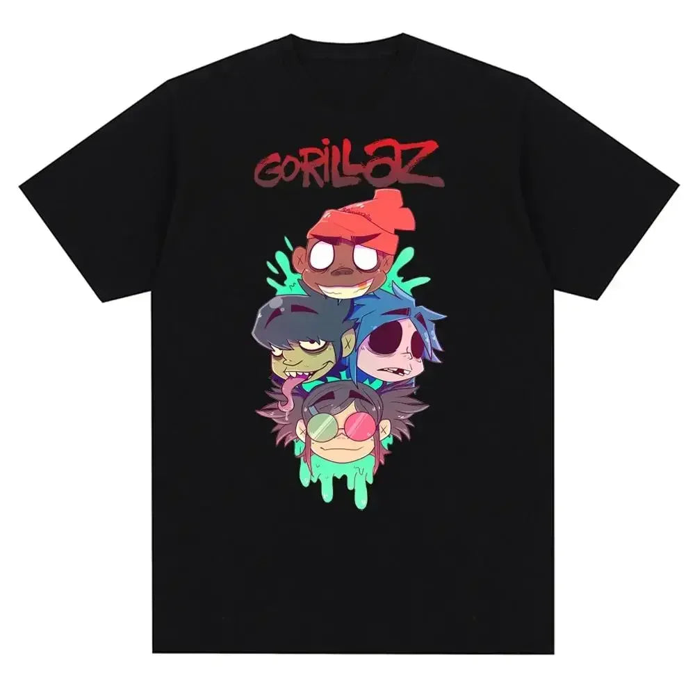 Music Band Gorillazs Punk Rock Print T Shirt 90s Casual Fashion Short Sleeve T Shirt Unisex Harajuku Kawaii T-shirt Y2K Clothing