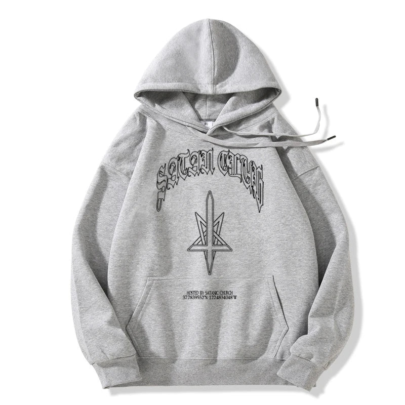 Hip Hop Streetwear Men Hoodies Satan Club Graphic Print Hooded Women Unisex Autumn Winter Punk Sweatshirts Y2K Coat Clothes Goth